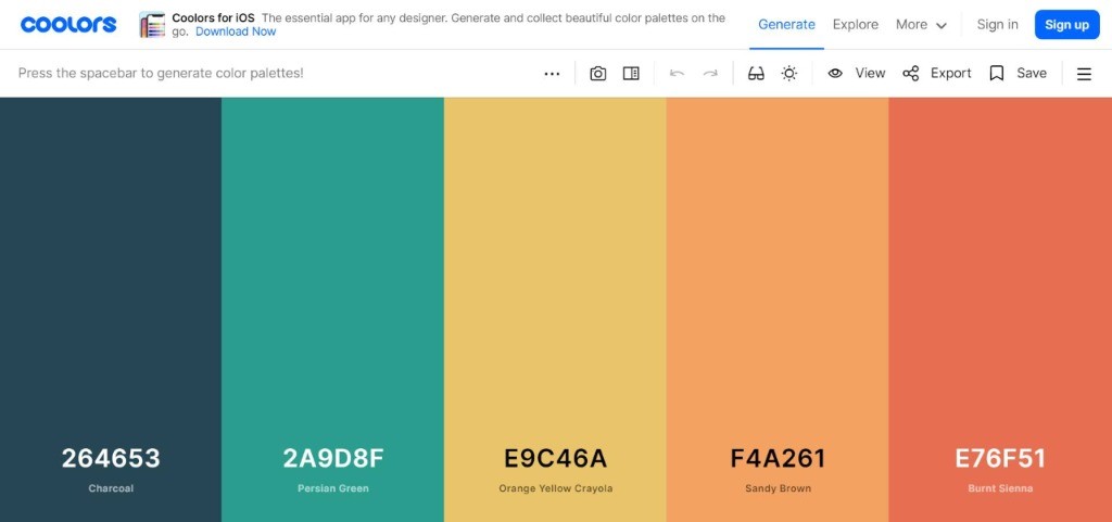 Color palette generated using coolors.co