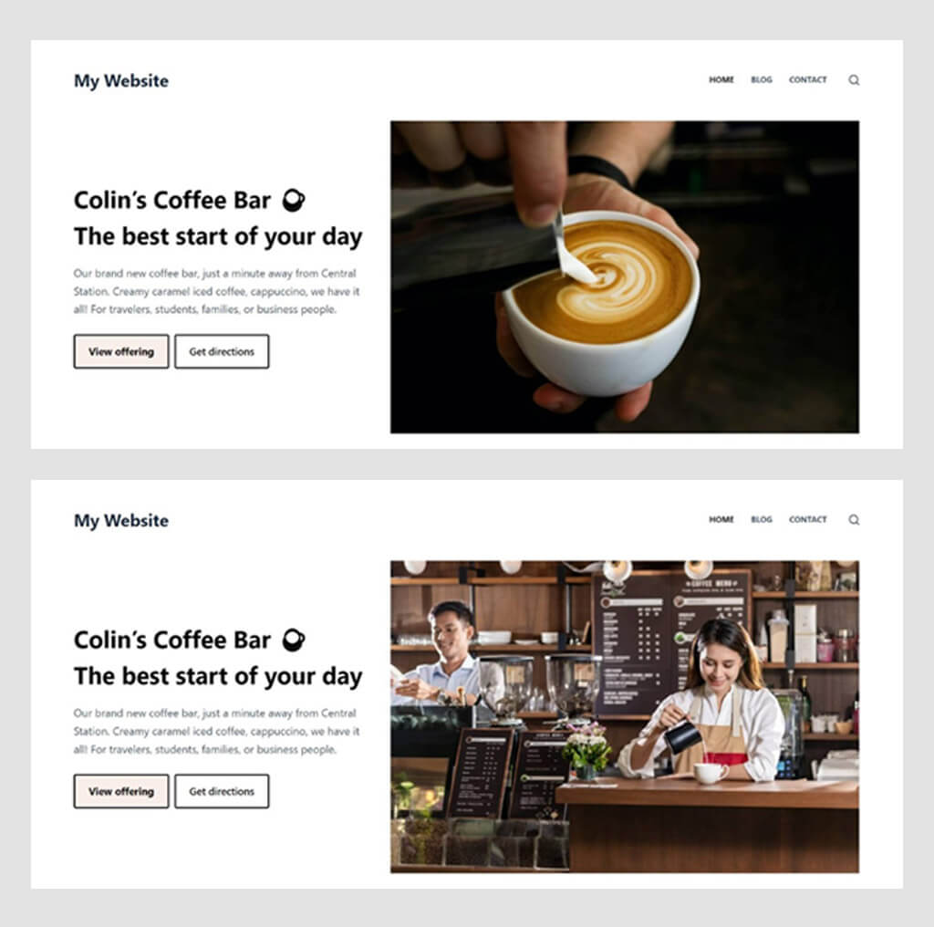 Headervoorbeelden voor website van een café