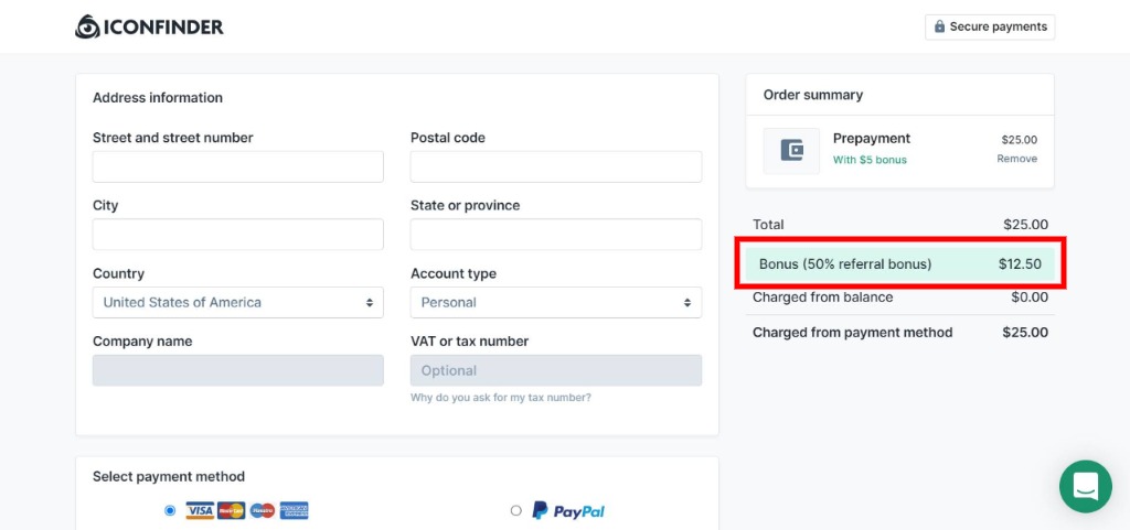 Iconfinder discount during checkout