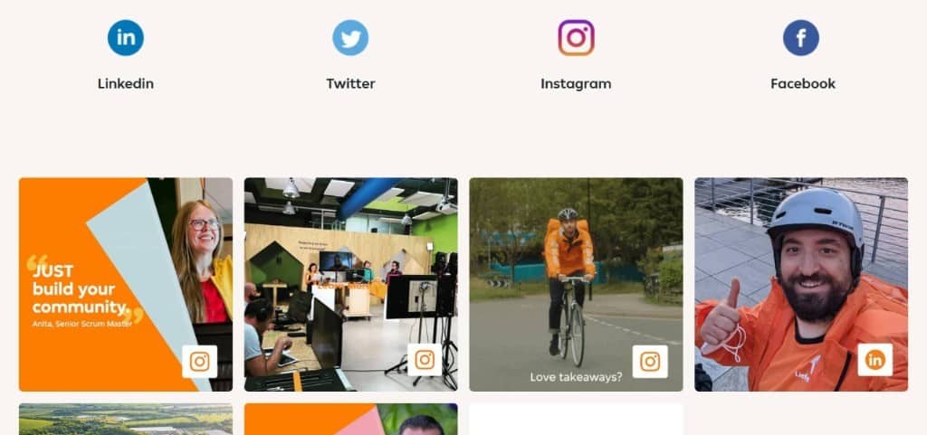Just Eat Takeaway.com career page with Instagram feed